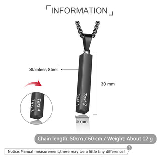 Father's Day Engraving Stainless Steel Long Strip Necklace With Thick Chain
