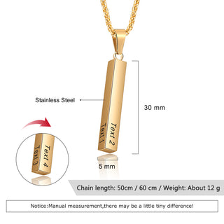 Father's Day Engraving Stainless Steel Long Strip Necklace With Thick Chain