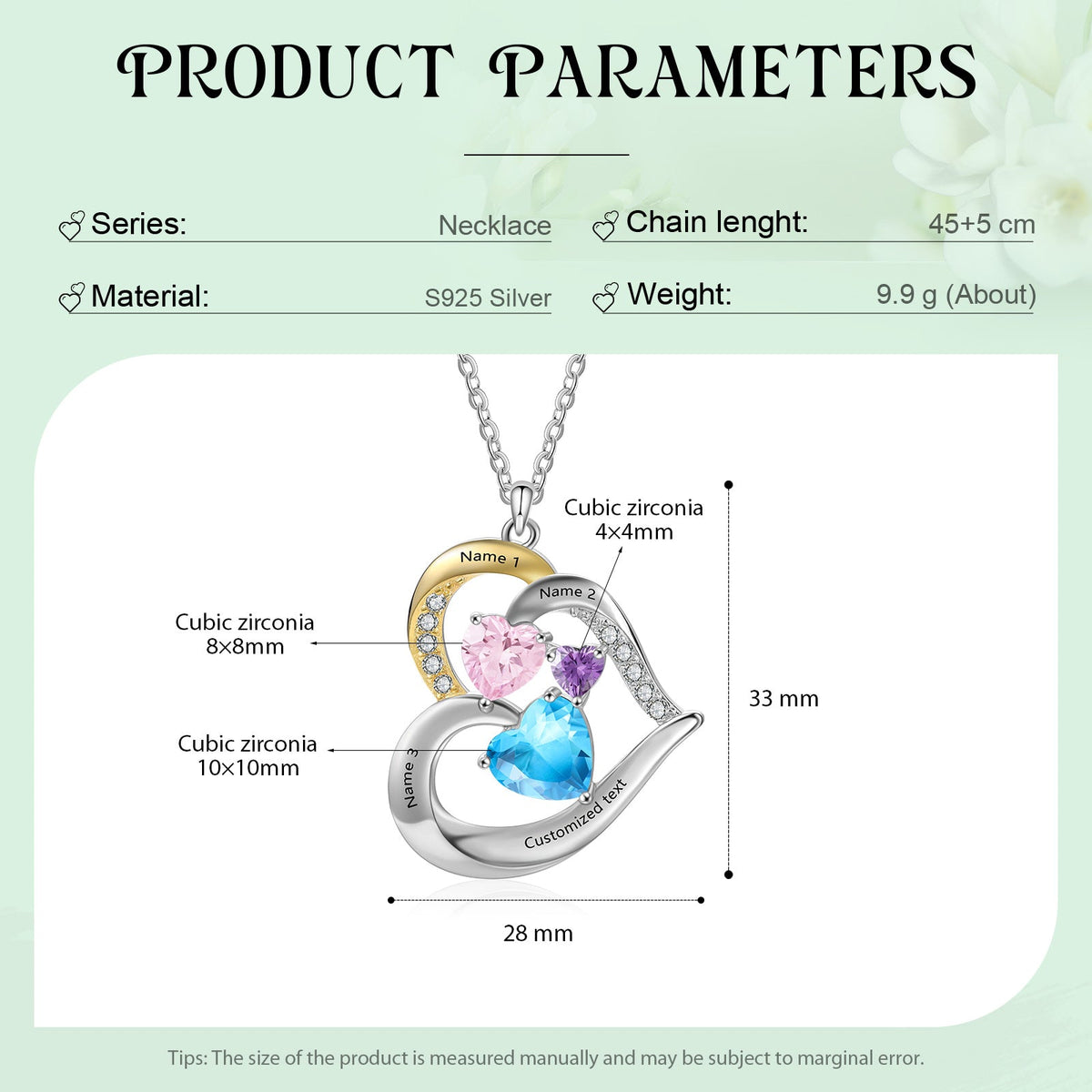 925 Sterling Silver Custom Birthstone Necklace