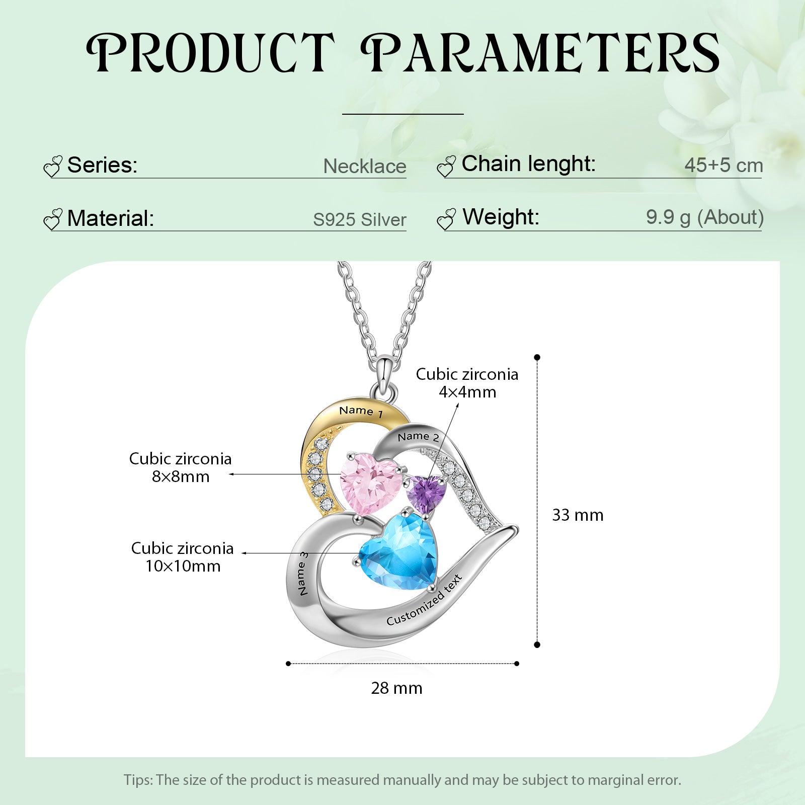 925 Sterling Silver Custom Birthstone Necklace