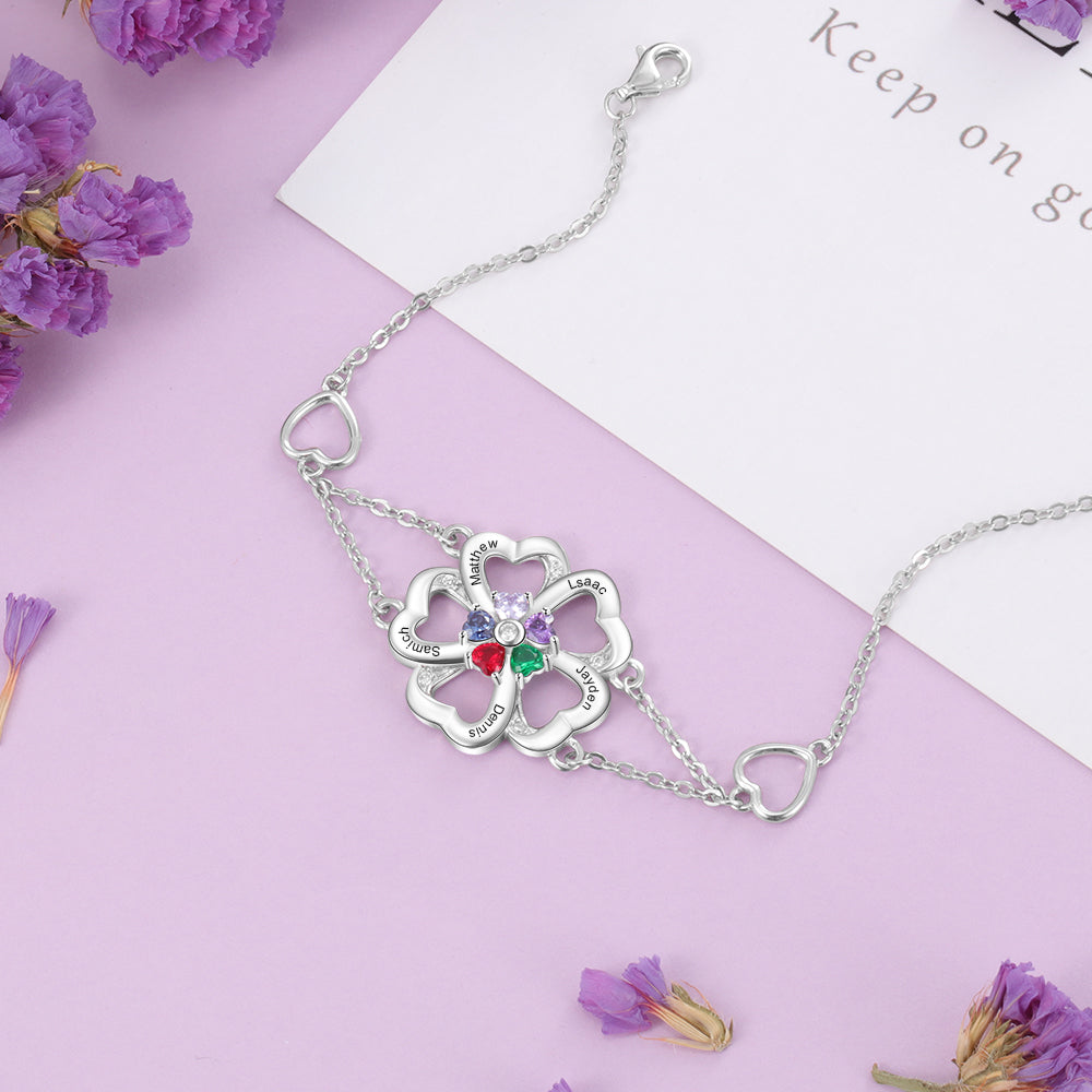 Flower Shape Cubic Zirconia Stainless Steel Bracelet