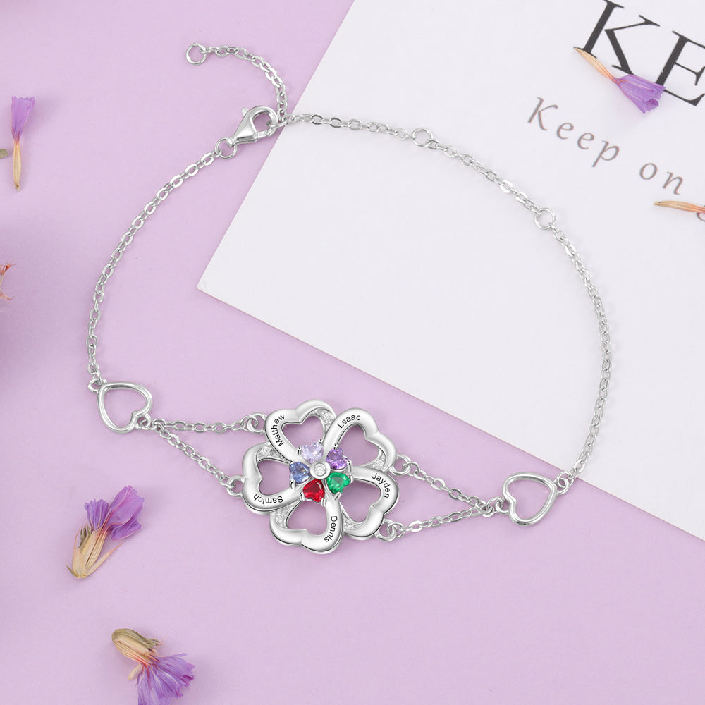 Flower Shape Cubic Zirconia Stainless Steel Bracelet