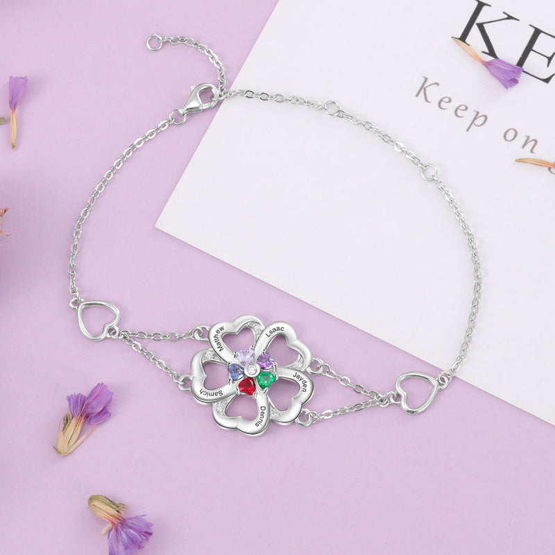 Flower Shape Cubic Zirconia Stainless Steel Bracelet