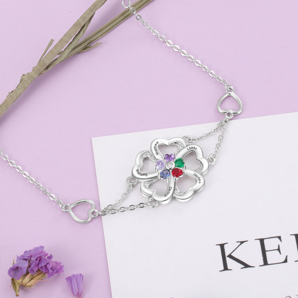 Flower Shape Cubic Zirconia Stainless Steel Bracelet