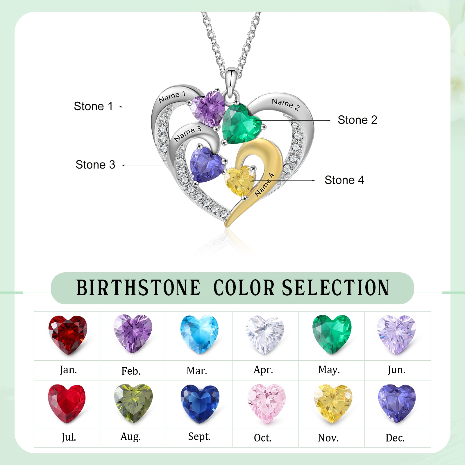 925 Sterling Silver Custom Birthstone Necklace