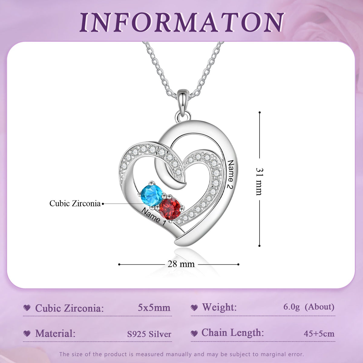925 Sterling Silver Custom Birthstone necklace
