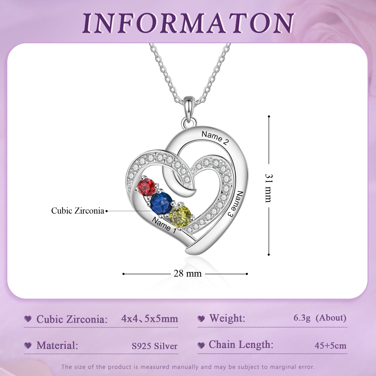 925 Sterling Silver Custom Birthstone necklace