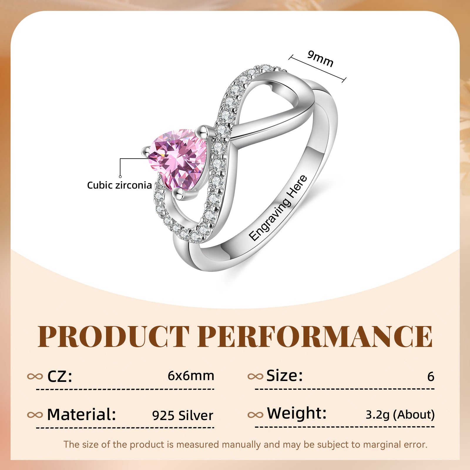 925 Sterling Silver Custom Birtstone Ring
