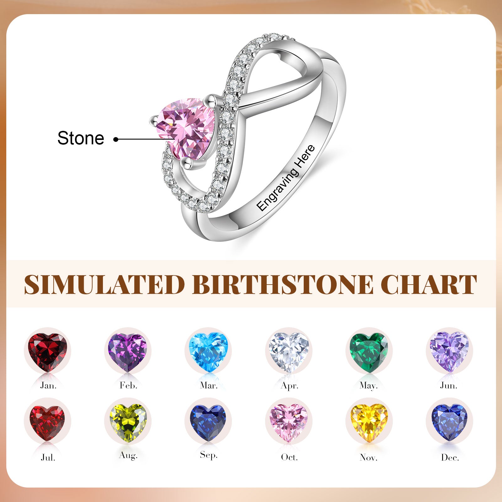 925 Sterling Silver Custom Birtstone Ring