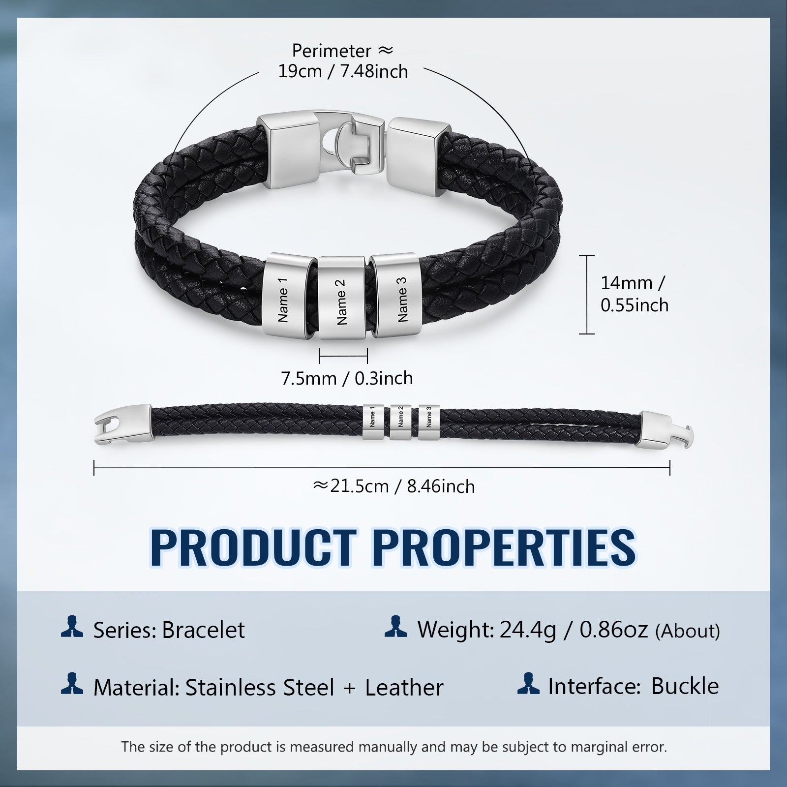 Custom Stainless Steal Leather Bracelet