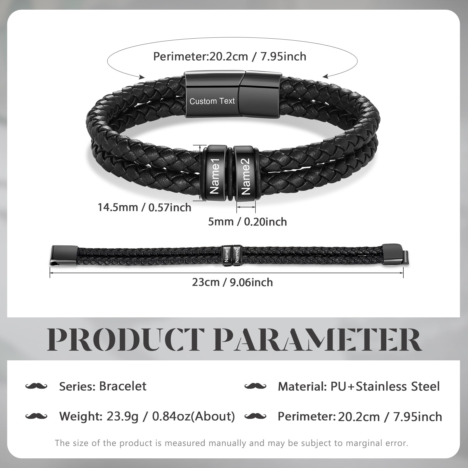 Custom Stainless Steal Leather Bracelet