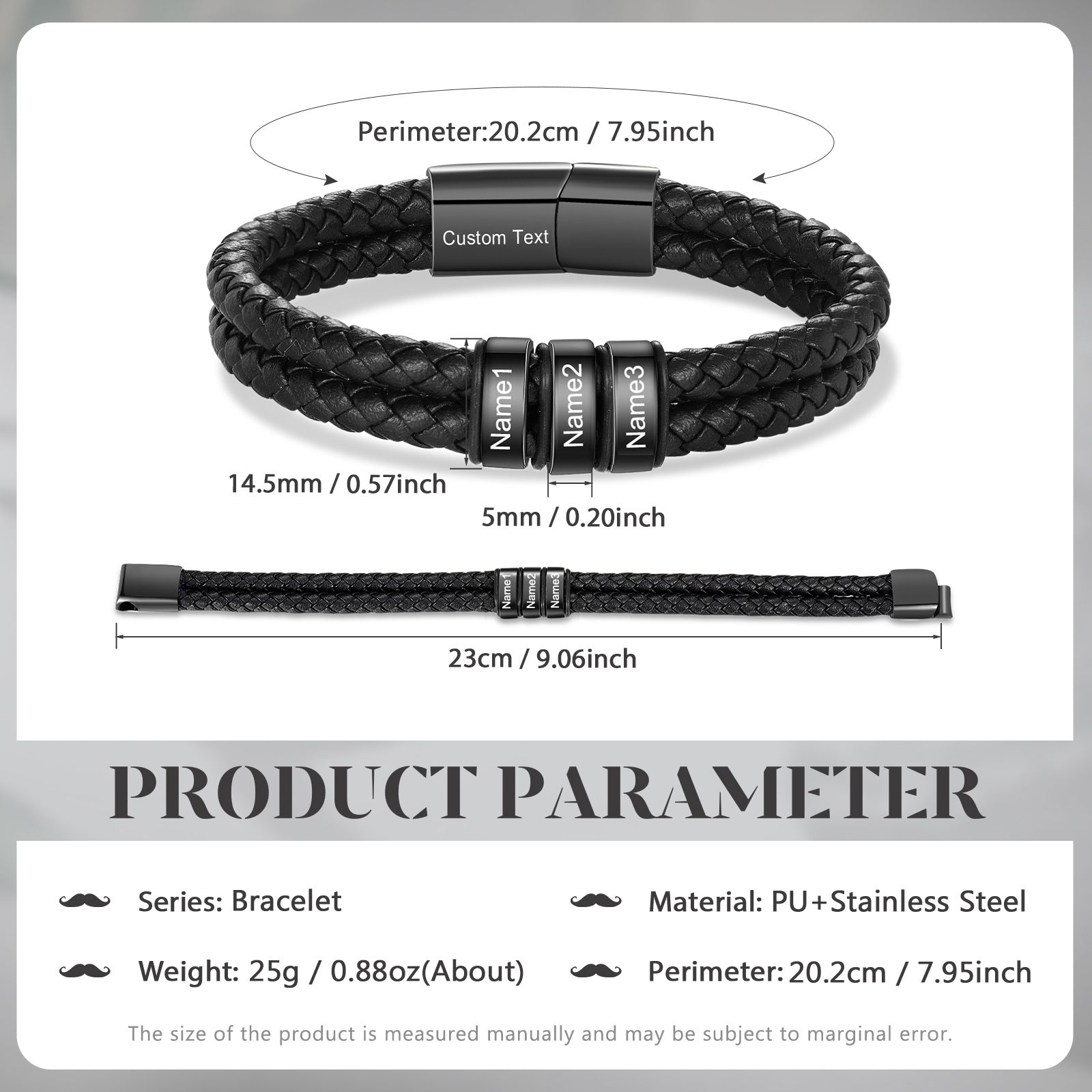 Custom Stainless Steal Leather Bracelet