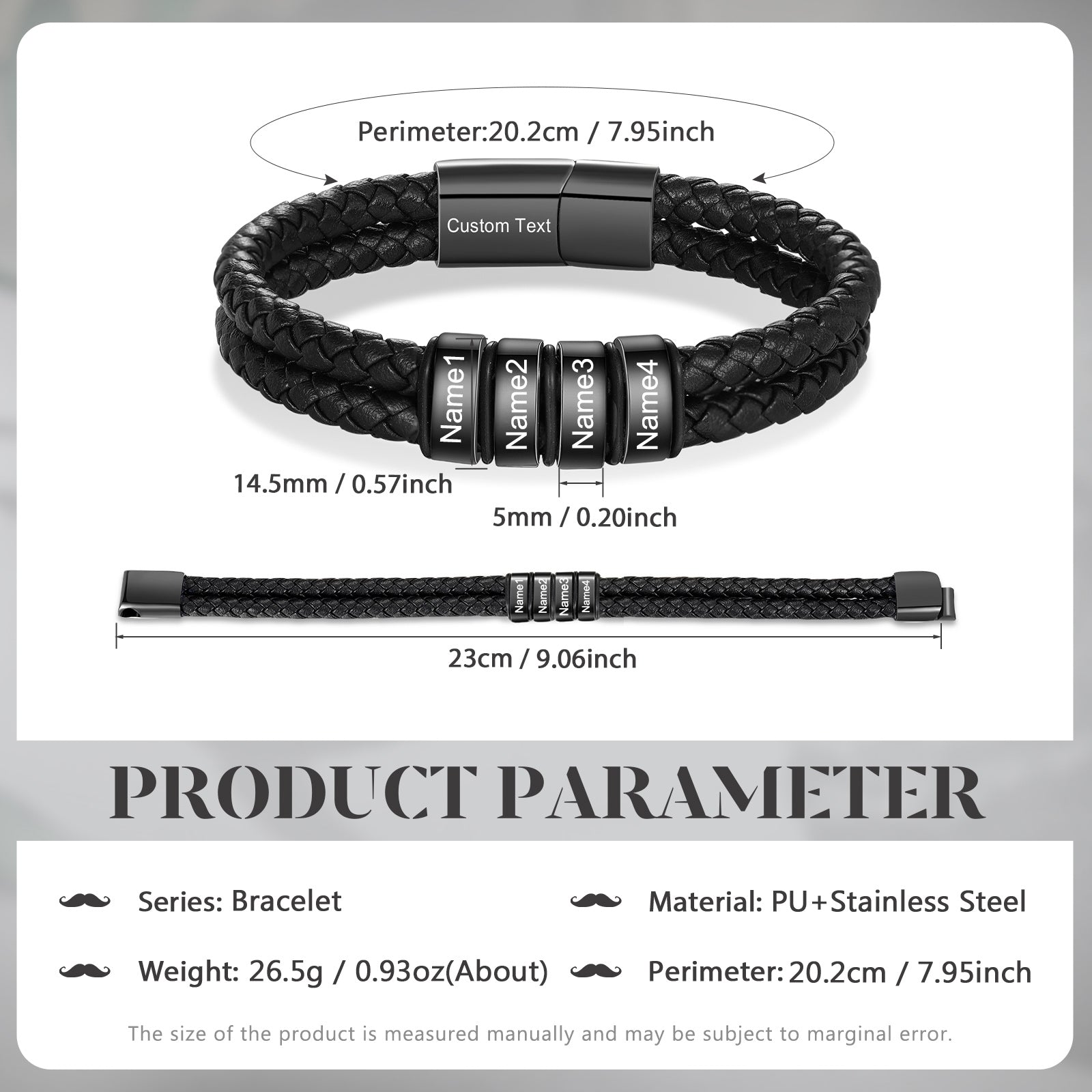 Custom Stainless Steal Leather Bracelet