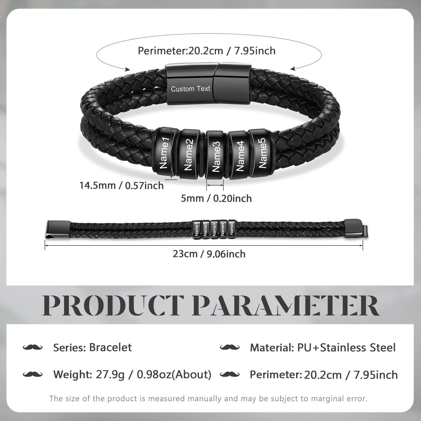 Custom Stainless Steal Leather Bracelet