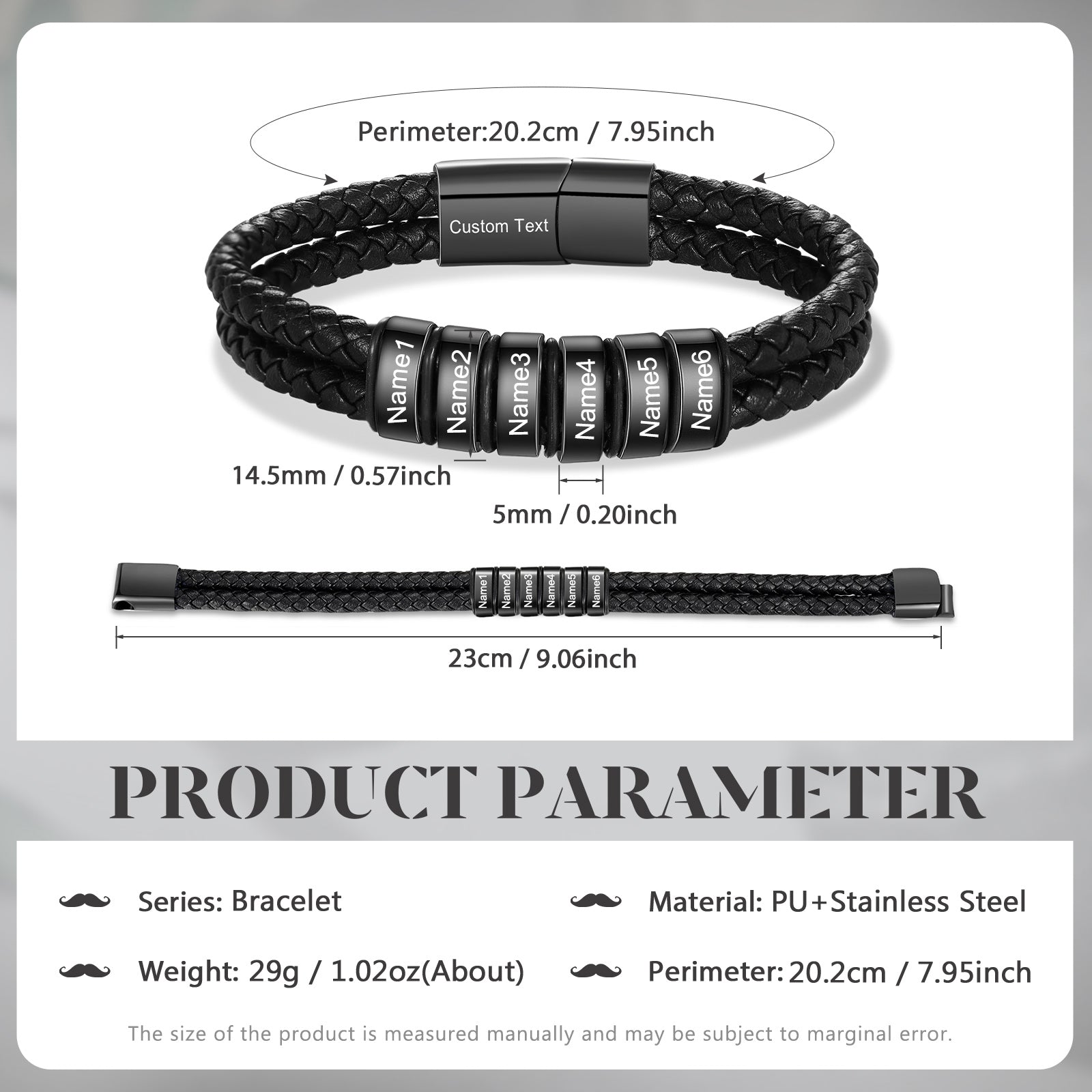 Custom Stainless Steal Leather Bracelet