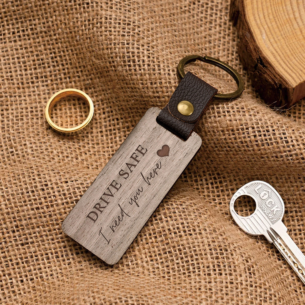 Custom Text Walnut Keychain