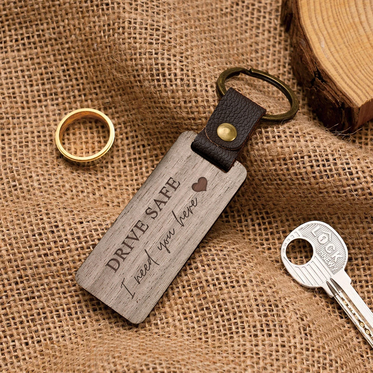 Custom Text Walnut Keychain