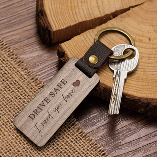 Custom Text Walnut Keychain