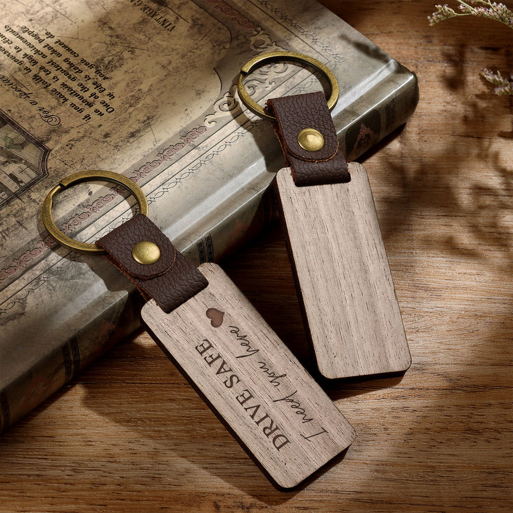 Custom Text Walnut Keychain