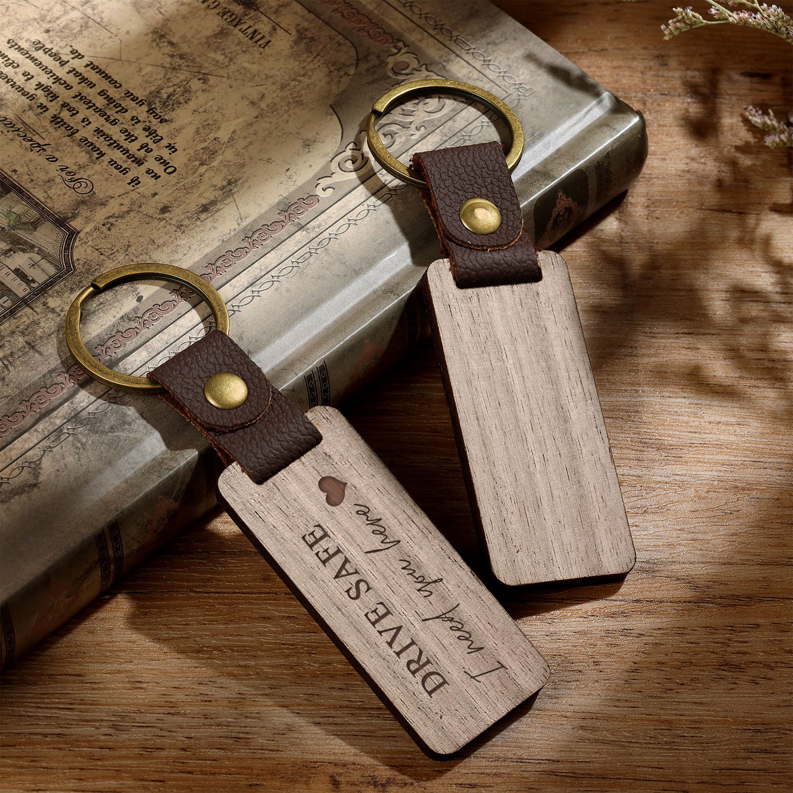 Custom Text Walnut Keychain