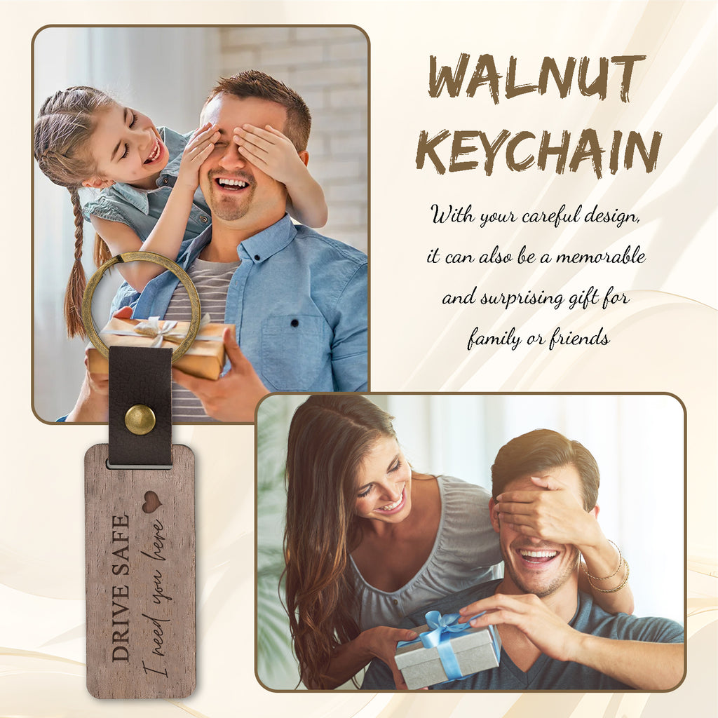 Custom Text Walnut Keychain