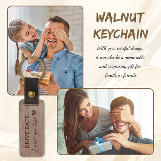 Custom Text Walnut Keychain