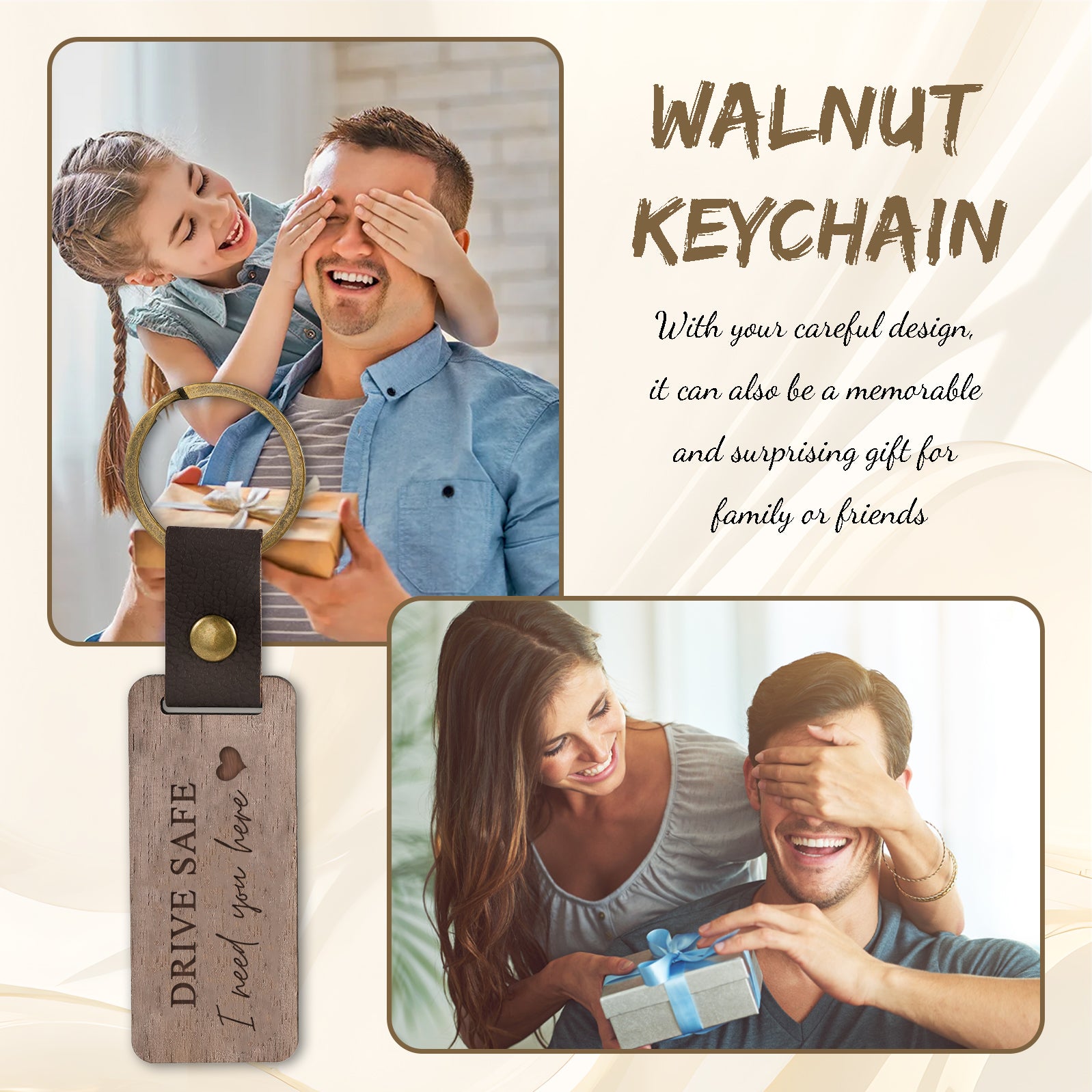 Custom Text Walnut Keychain
