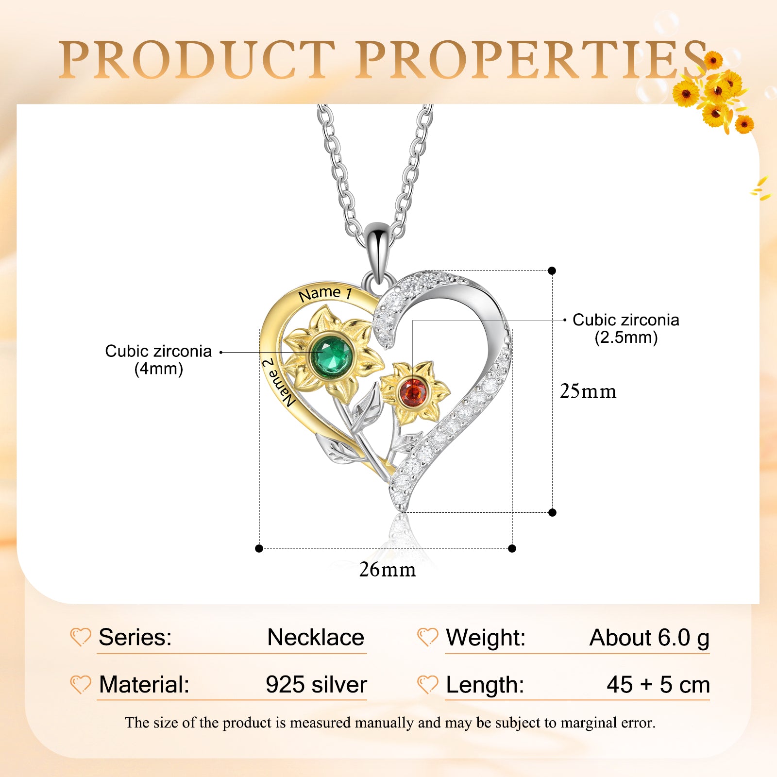 925 Sterling Silver Custom Birthstone necklace