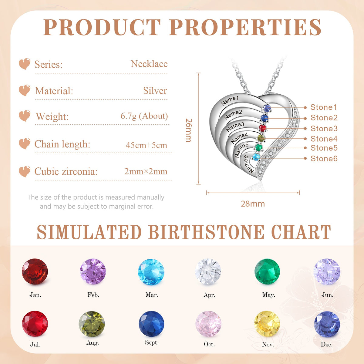925 Sterling Silver Custom Birthstone necklace