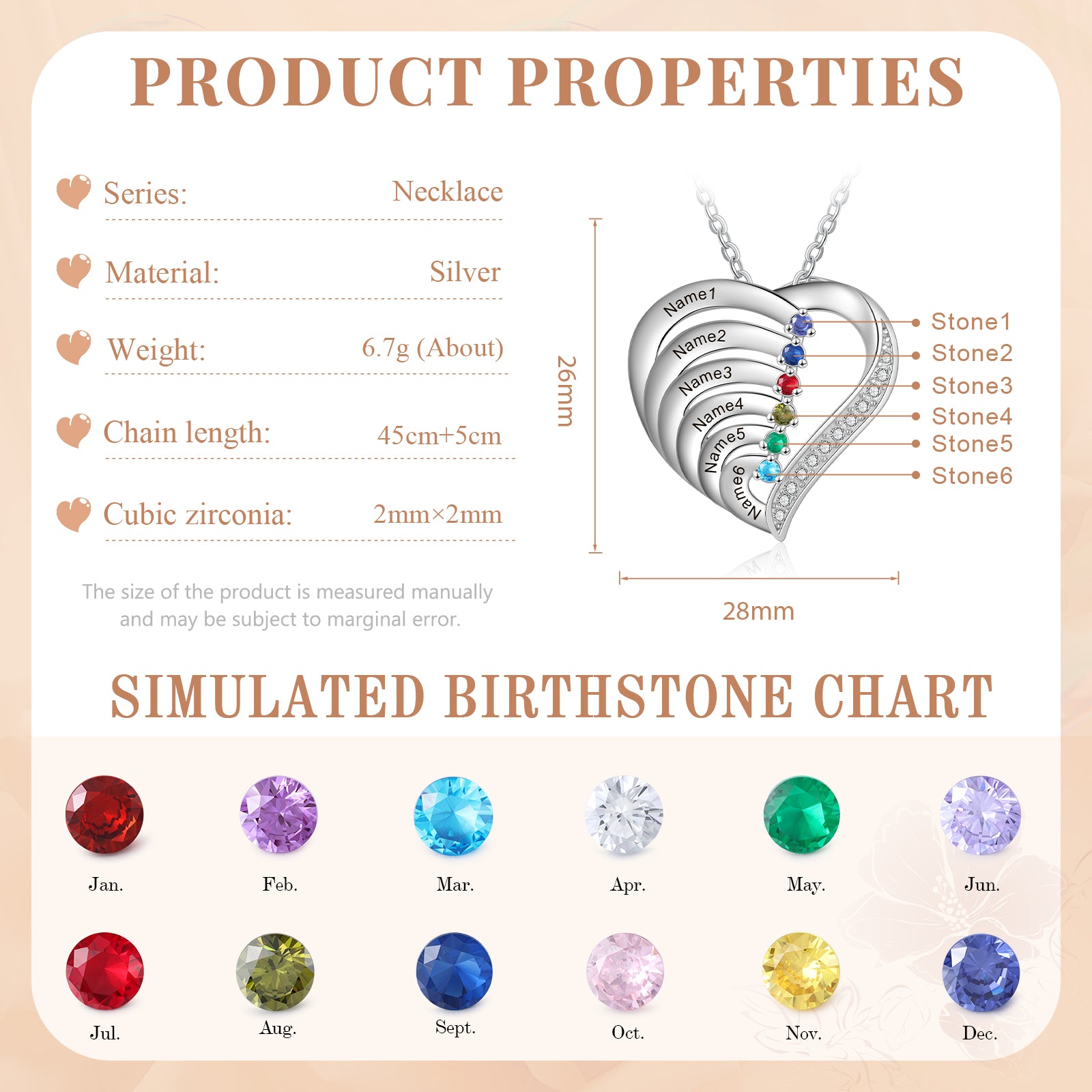 925 Sterling Silver Custom Birthstone necklace