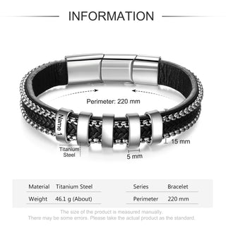 Stainless Steel Black Leather Bracelet