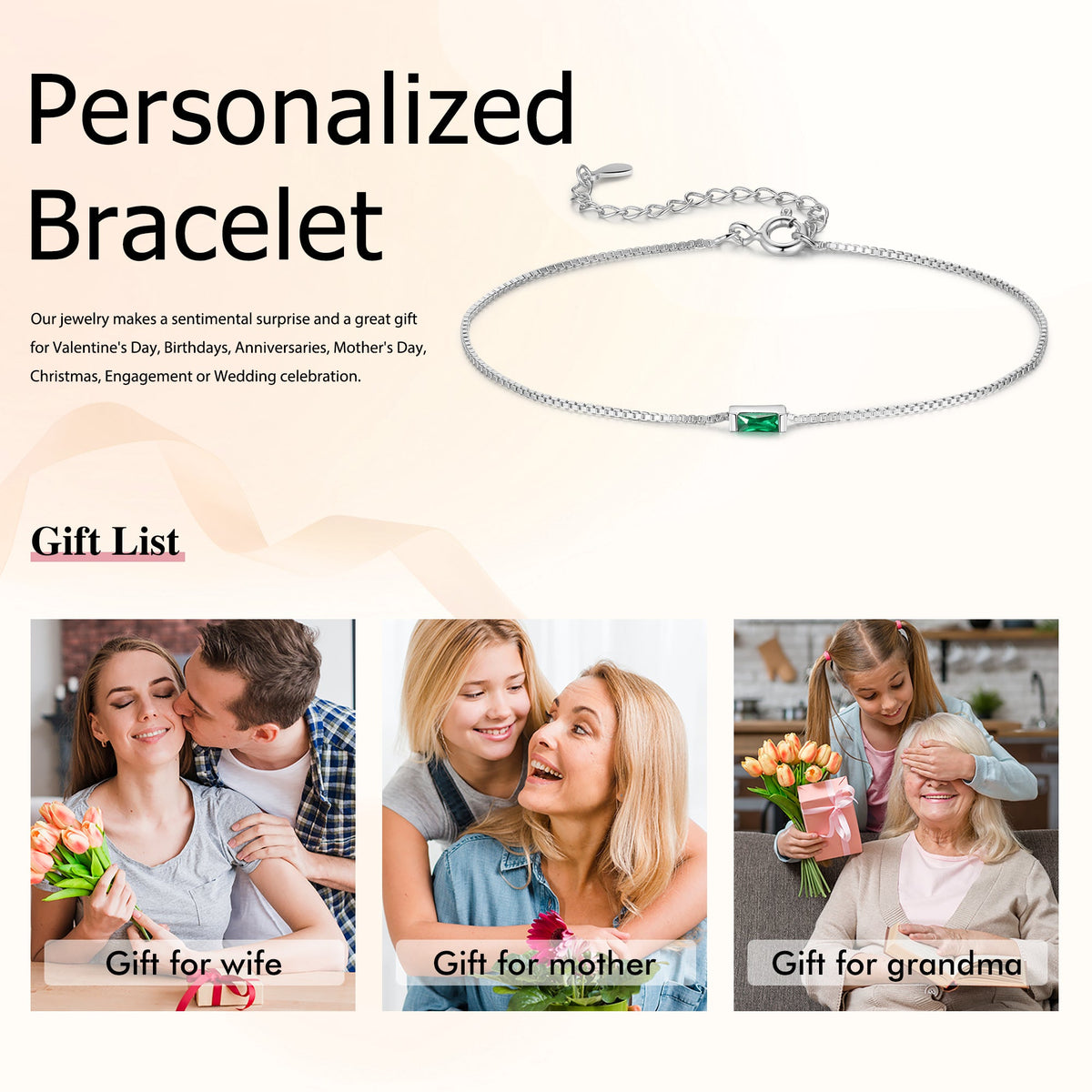 925 Sterling Silver Custom Birthstone Bracelet