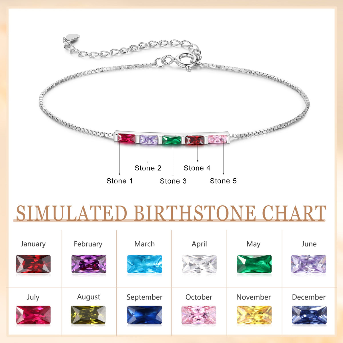 925 Sterling Silver Custom Birthstone Bracelet