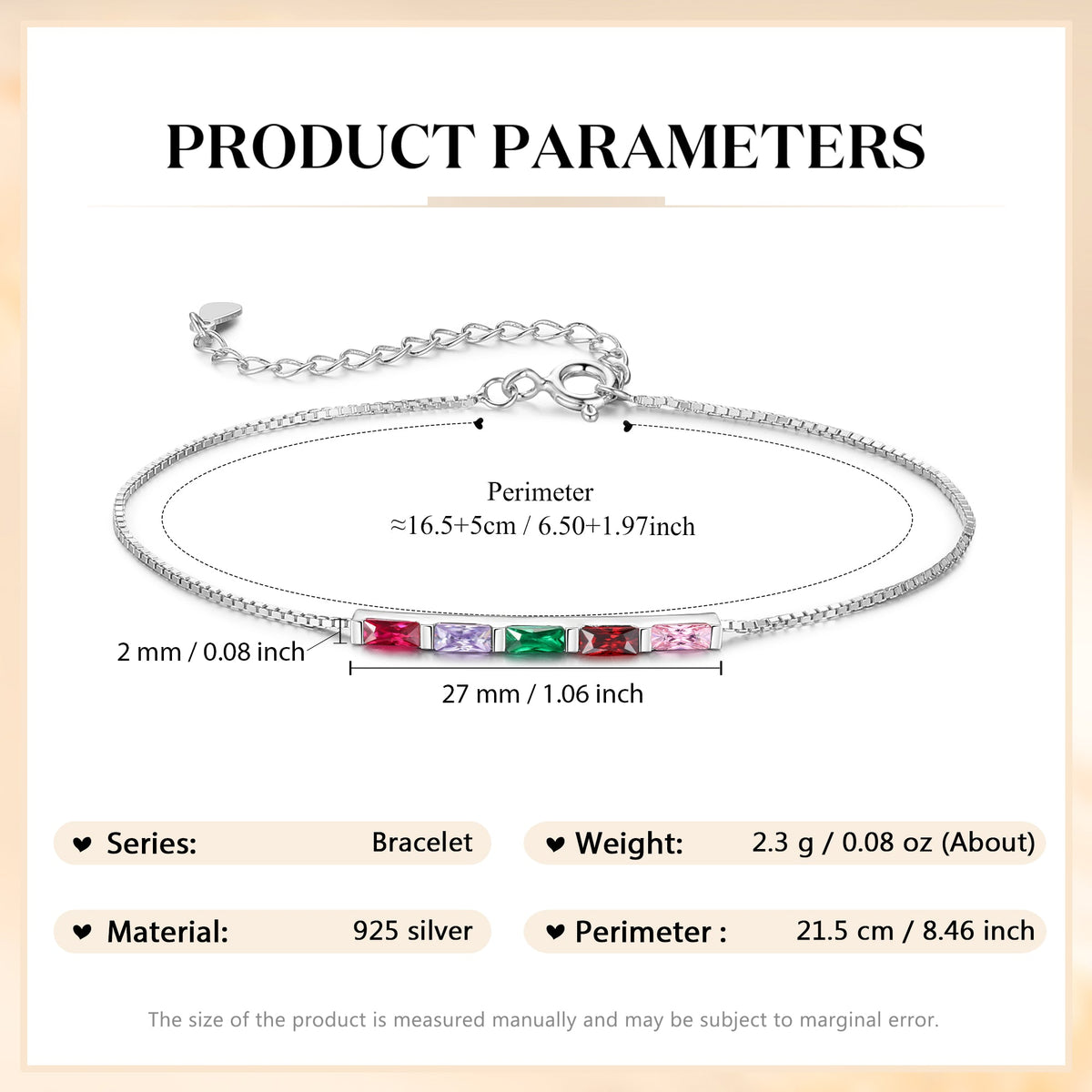 925 Sterling Silver Custom Birthstone Bracelet