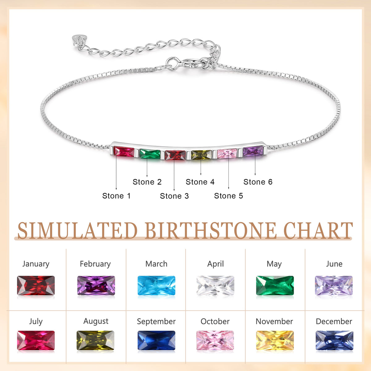 925 Sterling Silver Custom Birthstone Bracelet