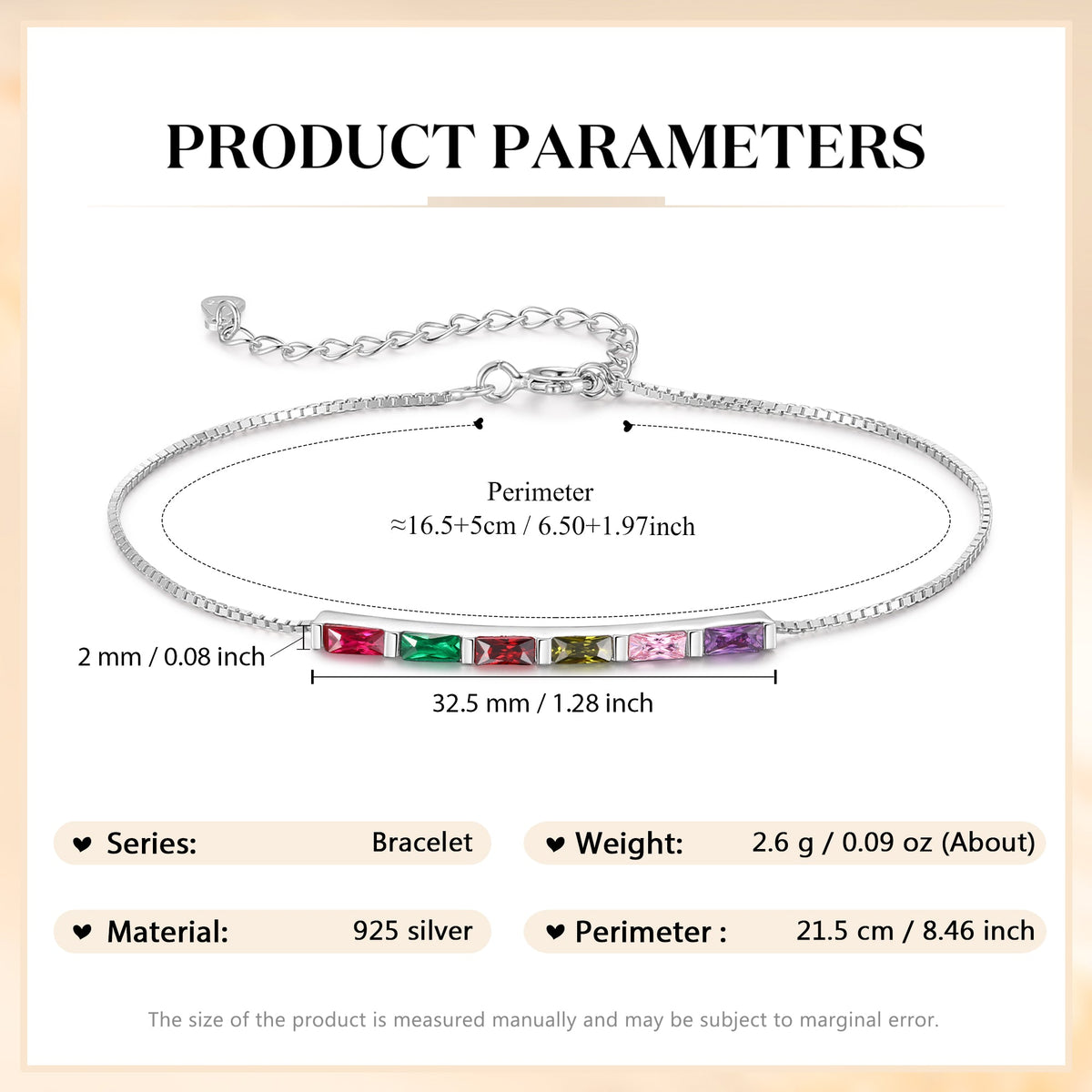925 Sterling Silver Custom Birthstone Bracelet