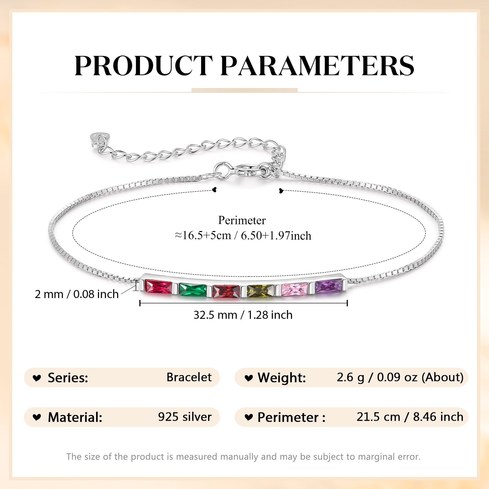 925 Sterling Silver Custom Birthstone Bracelet