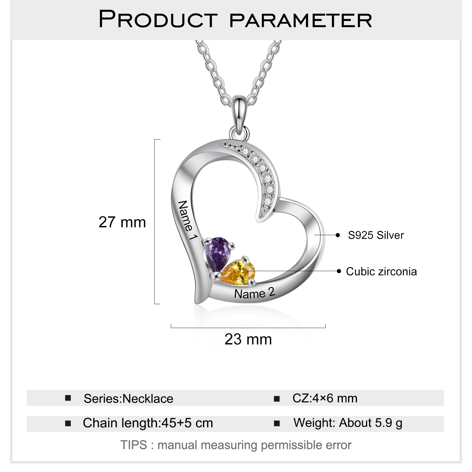 925 Sterling silver Custom Birthstone necklace