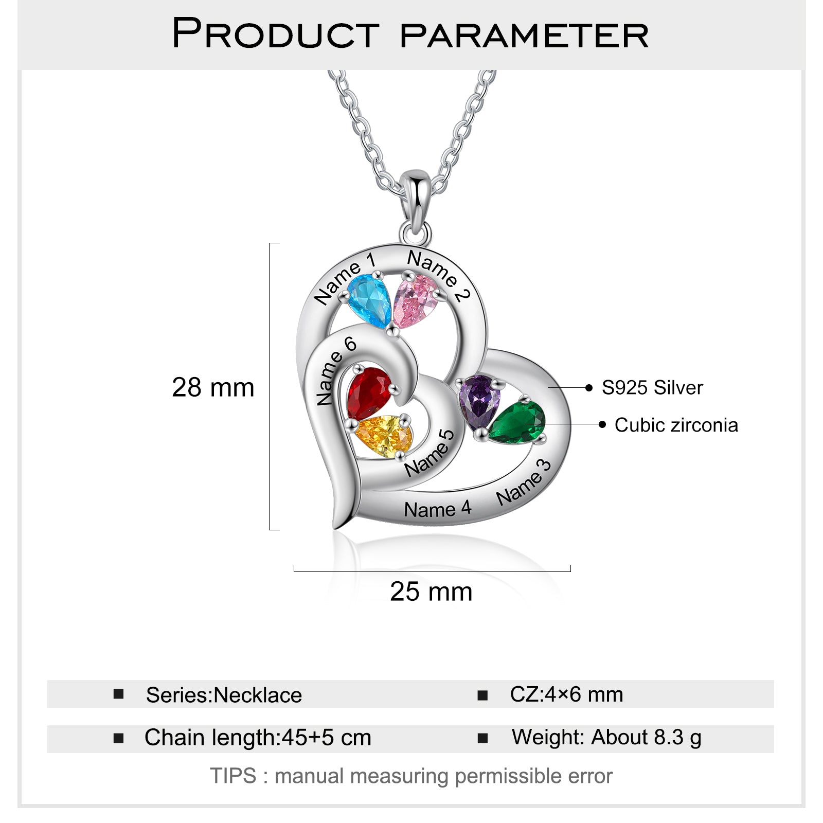 925 Sterling silver Custom Birthstone necklace