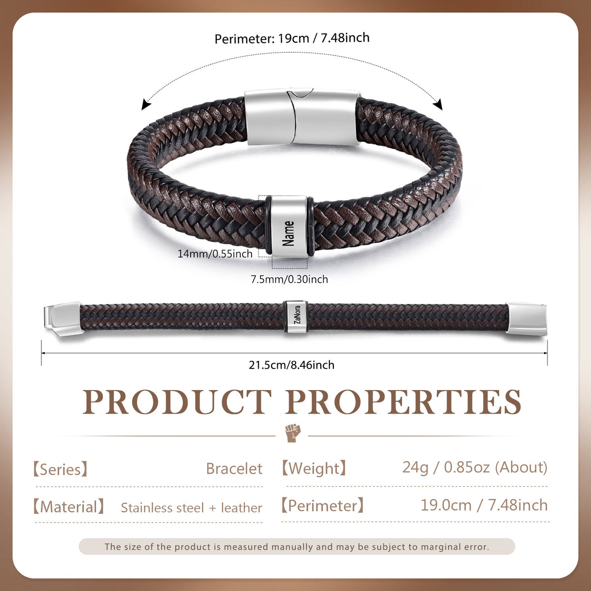 Custom Stainless Steel Leather Bracelet