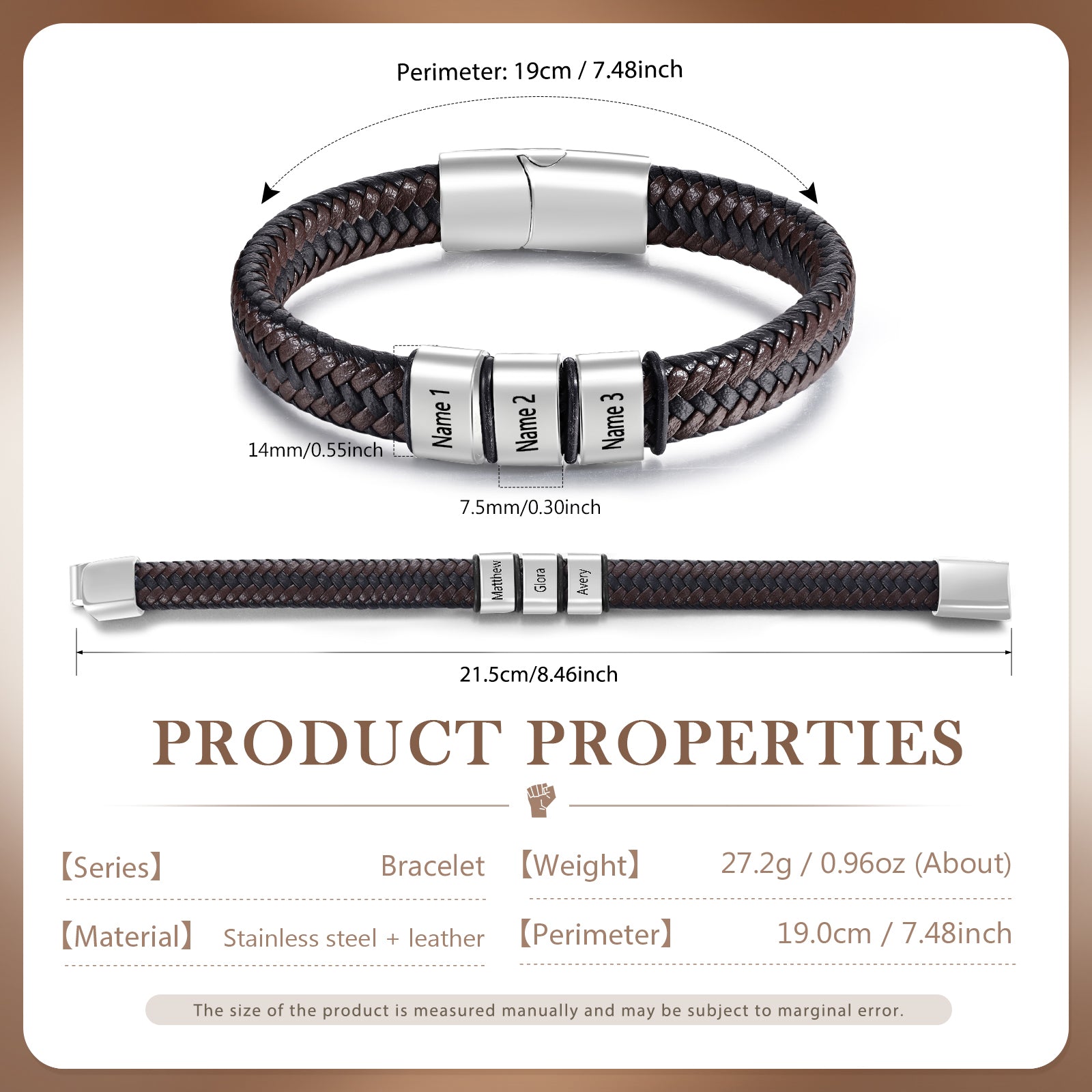 Custom Stainless Steel Leather Bracelet