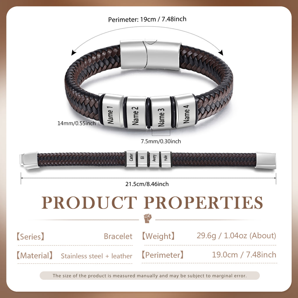 Custom Stainless Steel Leather Bracelet