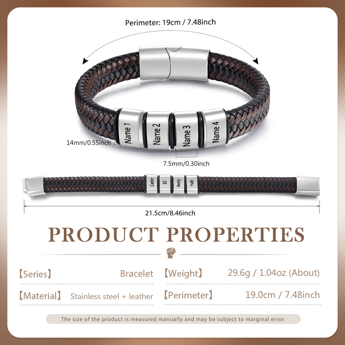 Custom Stainless Steel Leather Bracelet