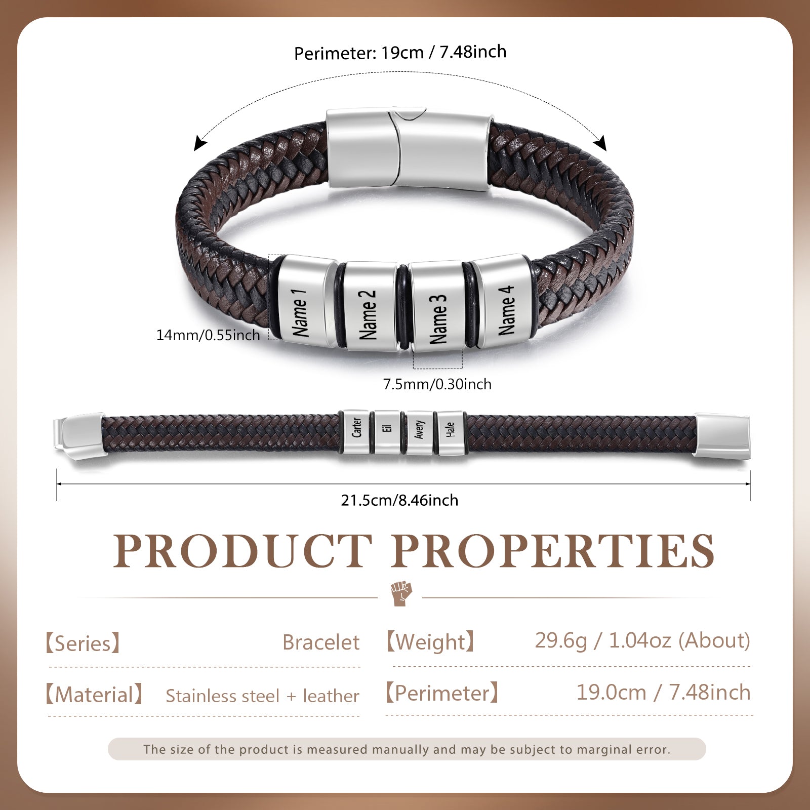 Custom Stainless Steel Leather Bracelet