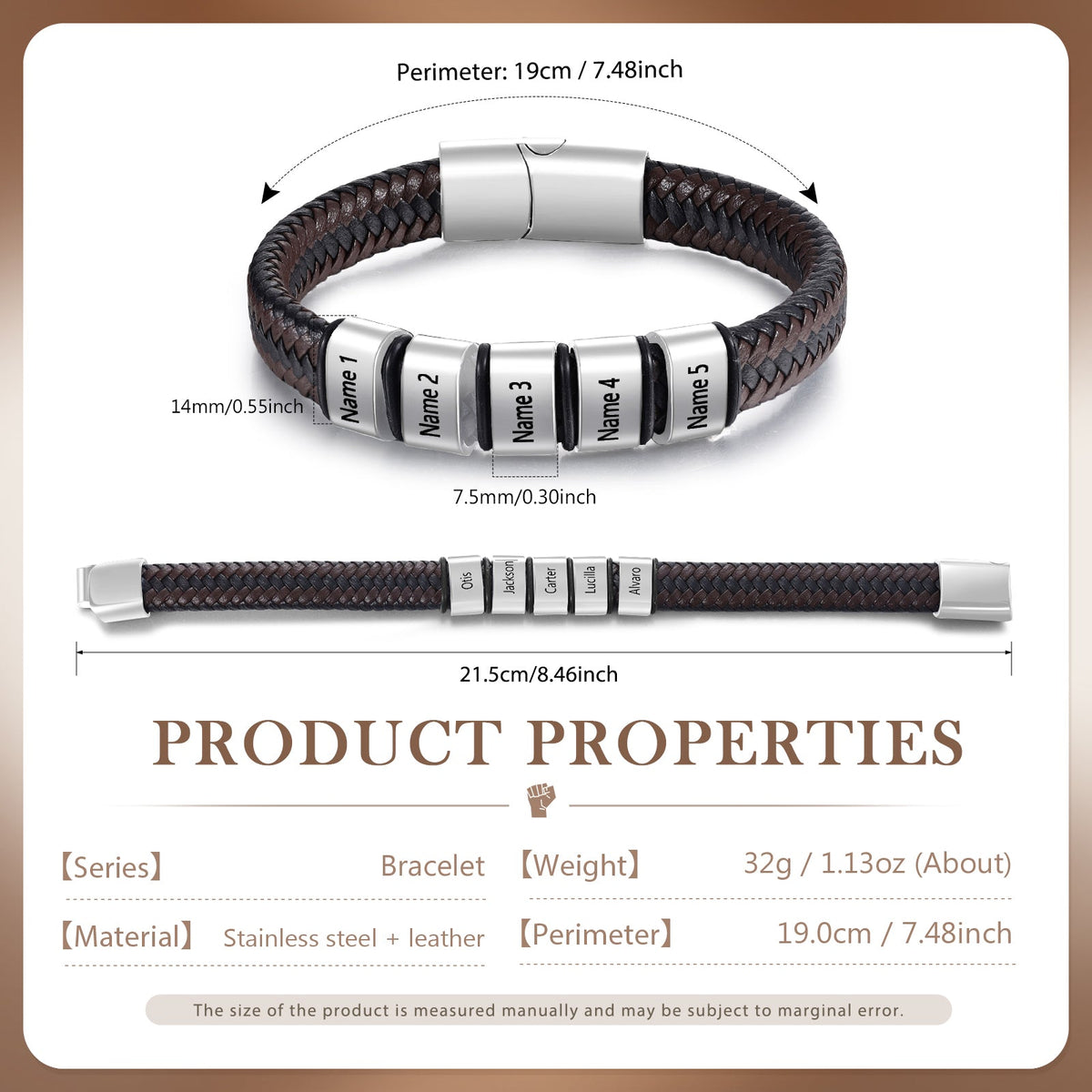 Custom Stainless Steel Leather Bracelet