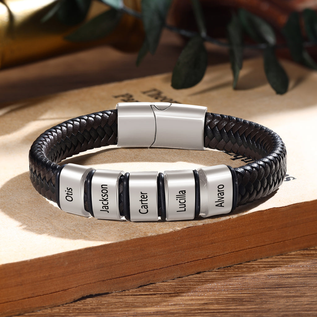 Custom Stainless Steel Leather Bracelet