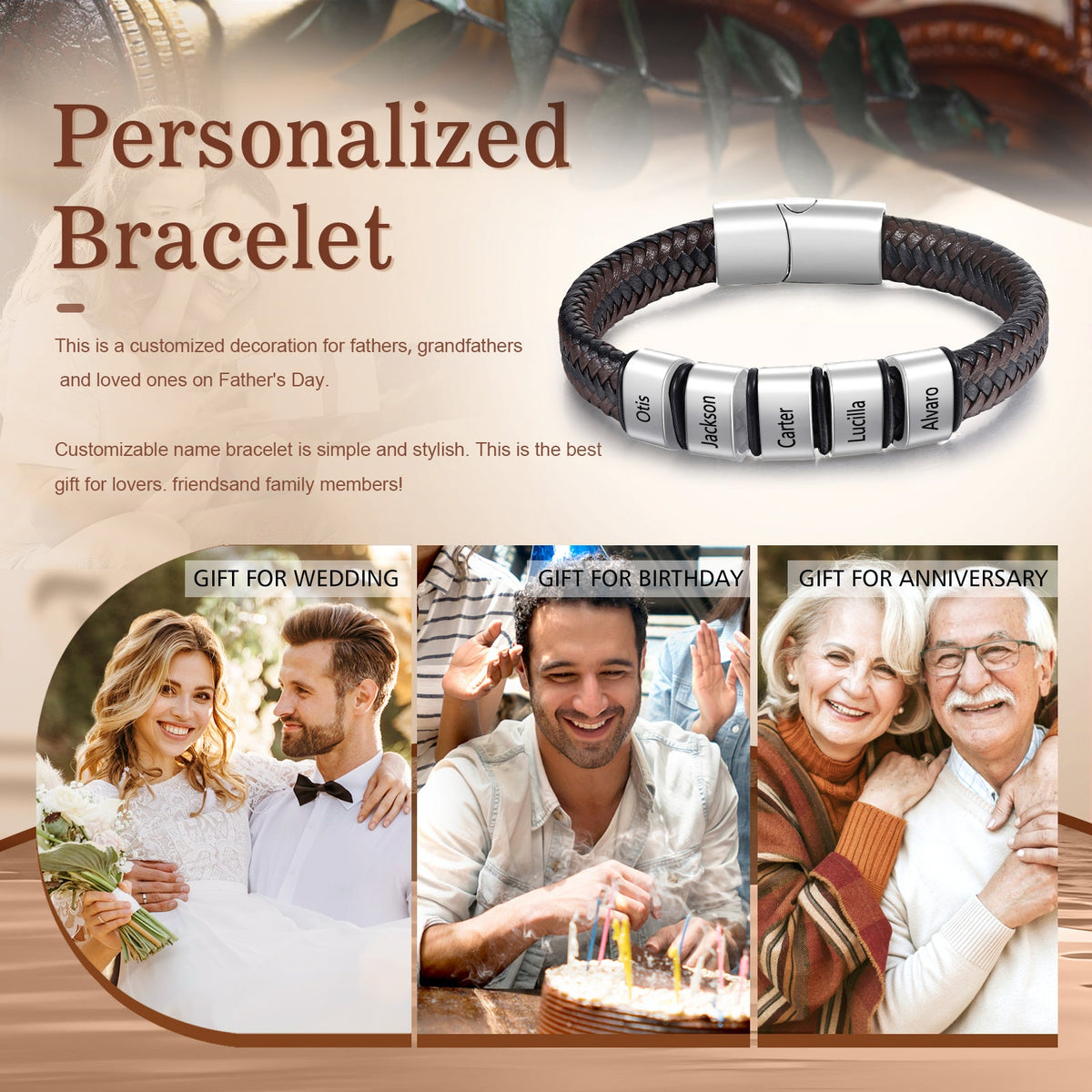 Custom Stainless Steel Leather Bracelet