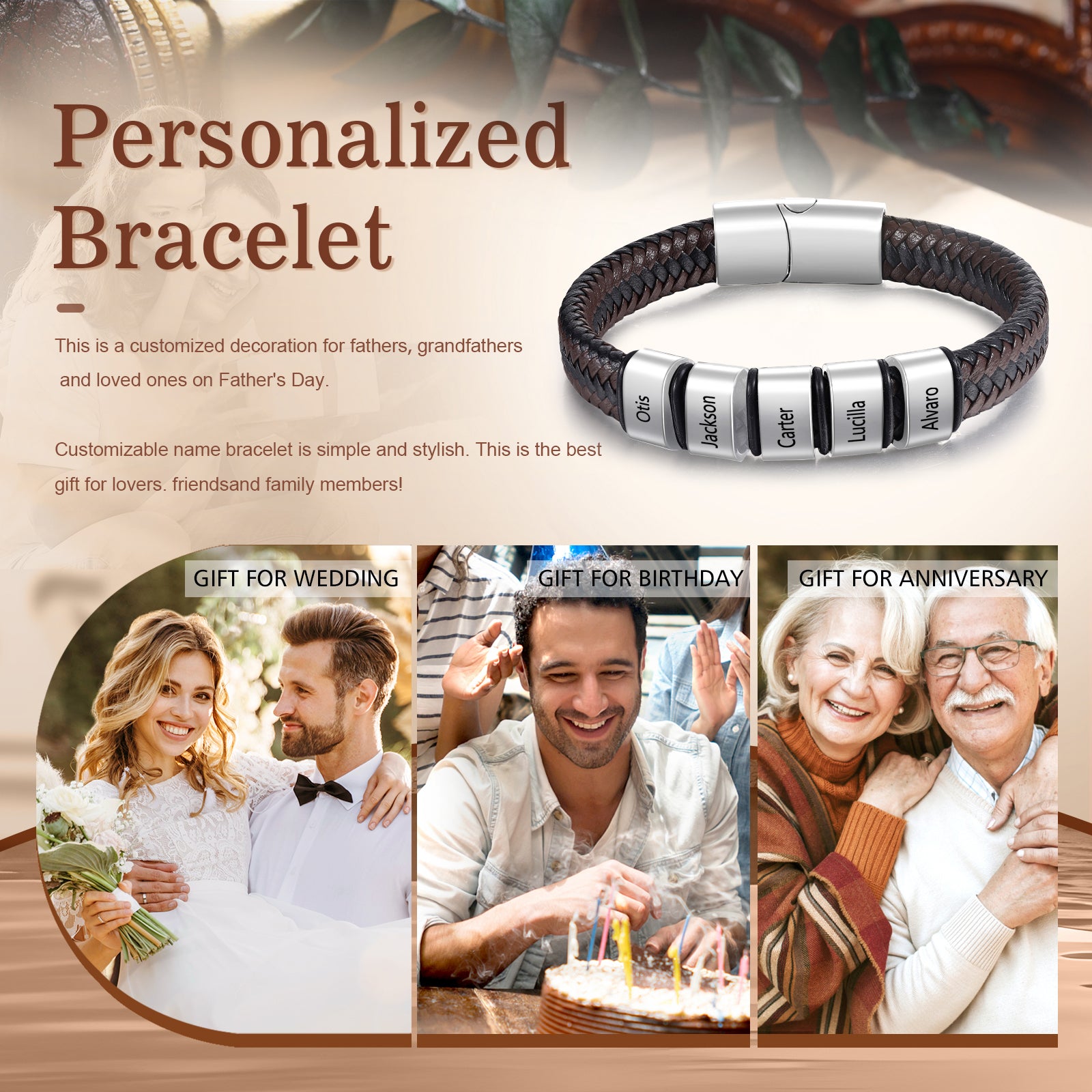 Custom Stainless Steel Leather Bracelet