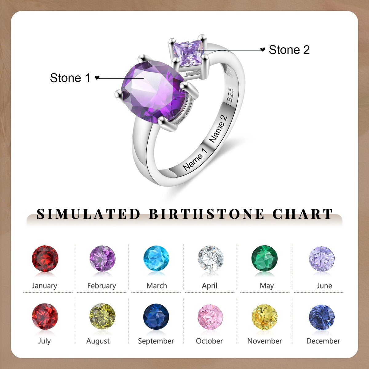 925 Sterling Silver Custom Birtstone Ring