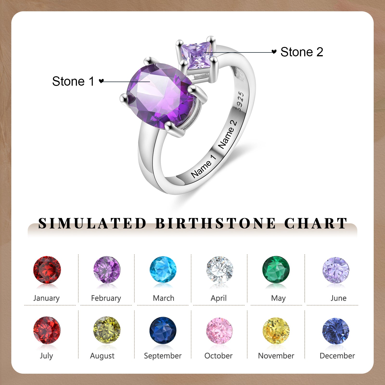 925 Sterling Silver Custom Birtstone Ring